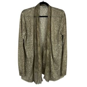 Elena Baldi Made In Italy Classic Neutral Open Front Silk Trim Cardigan XL Tan